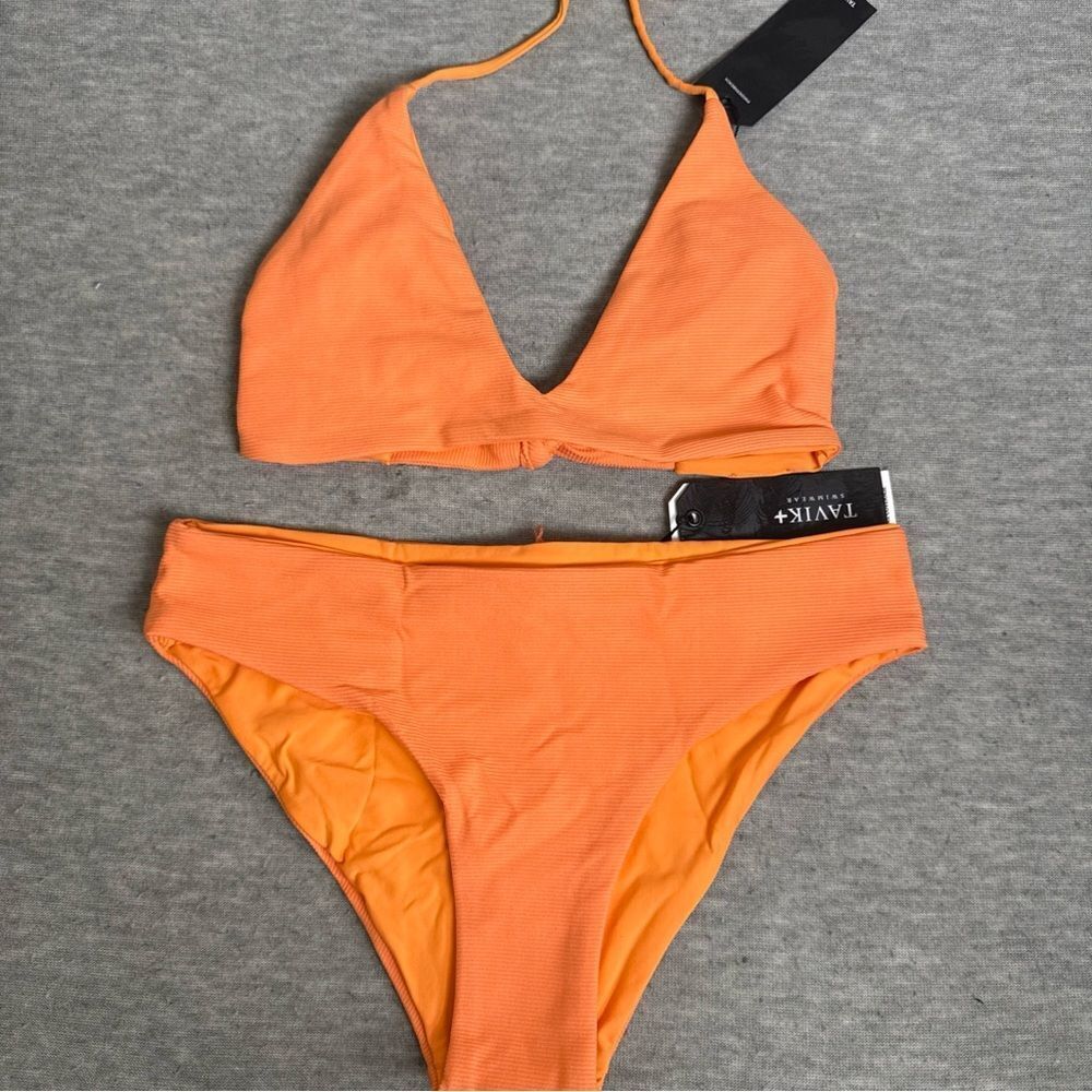 Tavik Reversible Ribbed Bikini Set Women's Orange Full‎ Coverage Swimwear XSmall